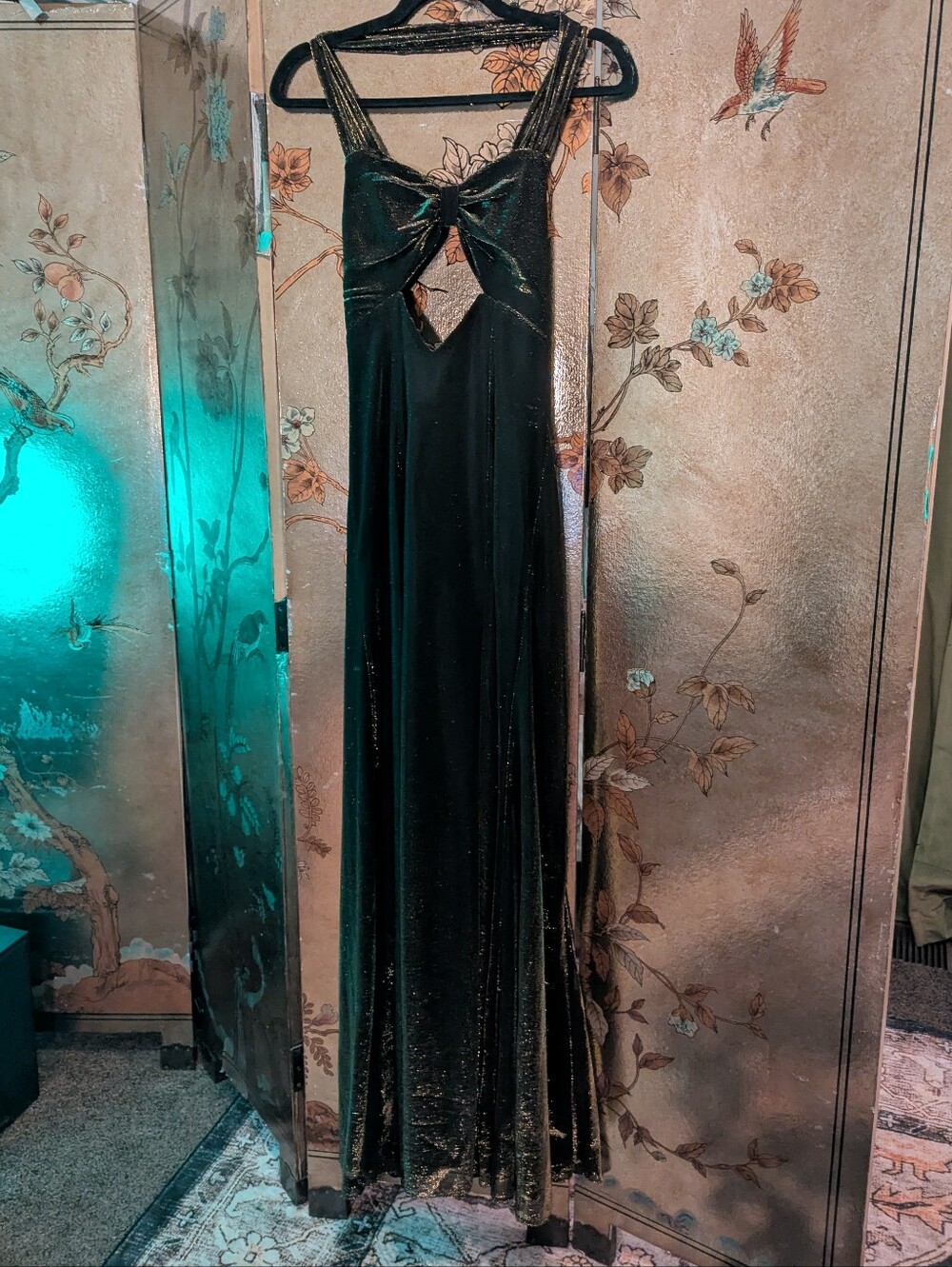Metallic Cutout Halter Maxi Dress